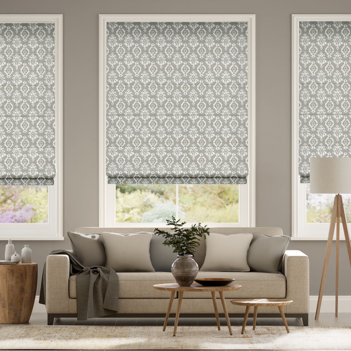 Lena Ikat Pewter Roman Blind