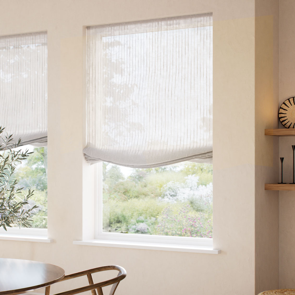 Leone Embroidered Voile Cream Relaxed Roman Blind