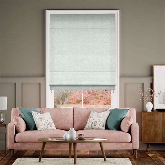 Leyton Winter Grass & Opal Trimmed Roman Blind