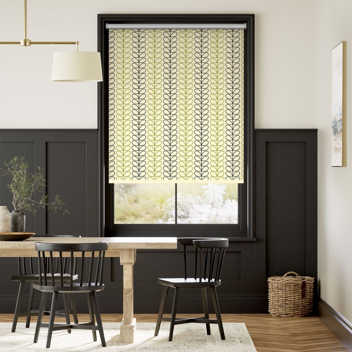 Linear Stem Multi Olive & Black  Roller Blind