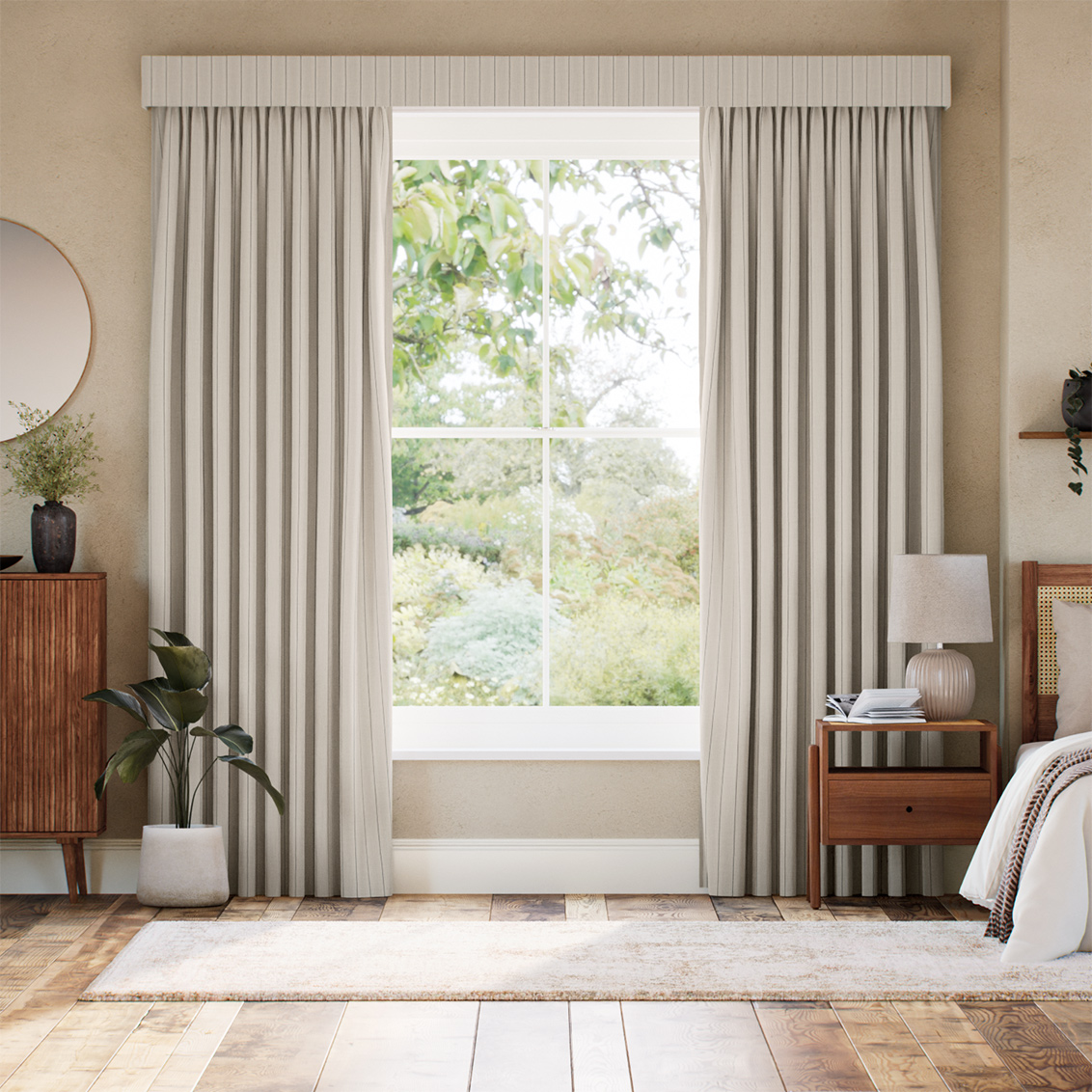 Complete Blackout Lucca Stripe Natural Curtain
