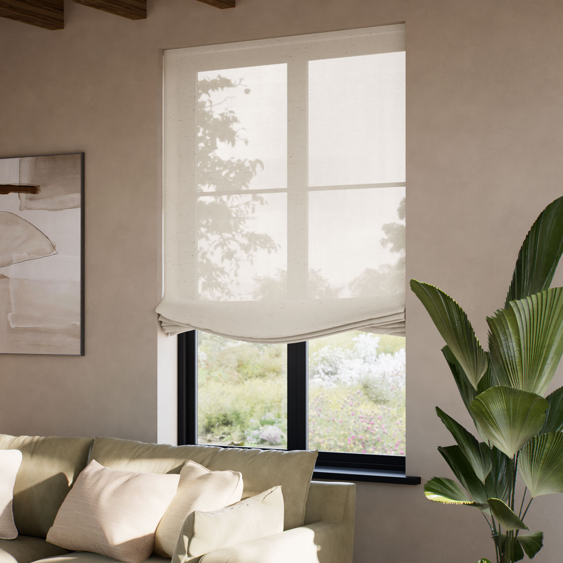 Madagascar Voile Neutral Relaxed Roman Blind