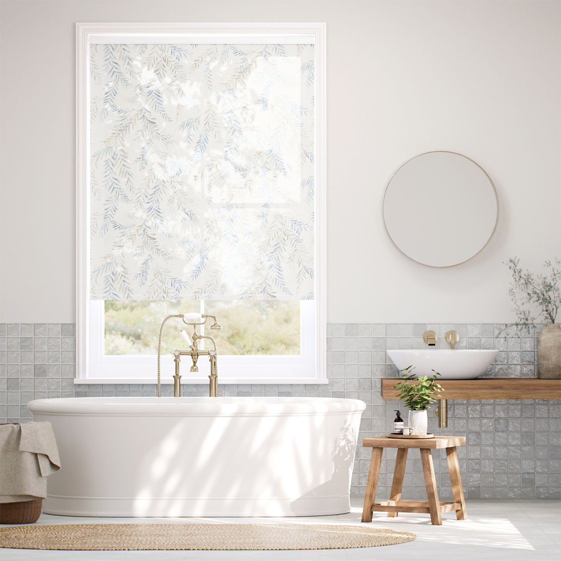 Dappled Ferns Blue Stone Roller Blind