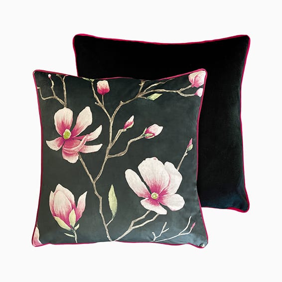 Magnolia Trail Charcoal & Blush Cushion