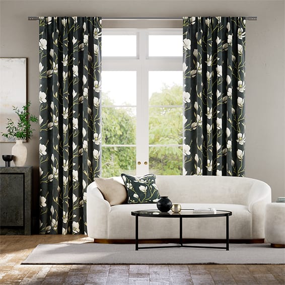 Magnolia Trail Charcoal & Natural Curtains