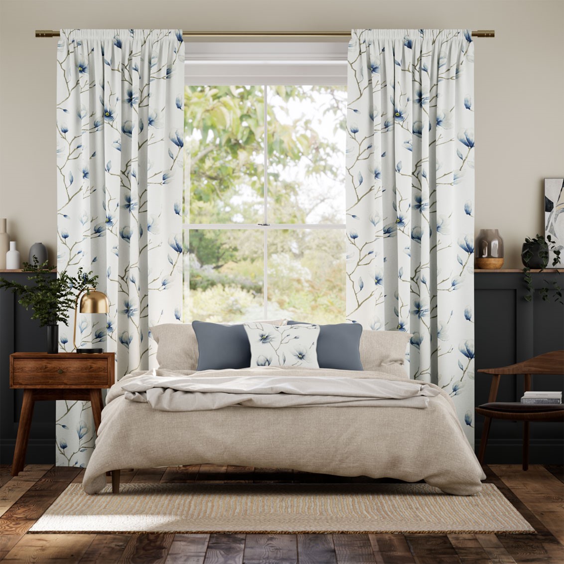 Magnolia Trail China Blue Curtains