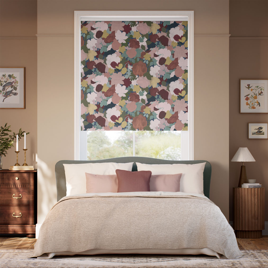 Marina's Tea Garden Burgundy Blush Roller Blind