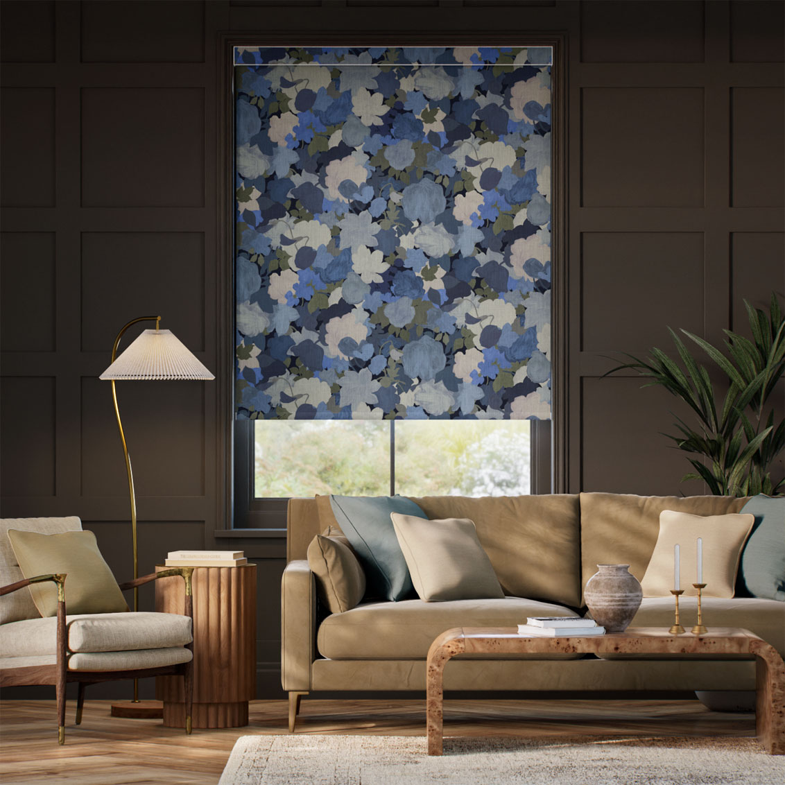 Marina's Tea Garden Ink Blue Roller Blind