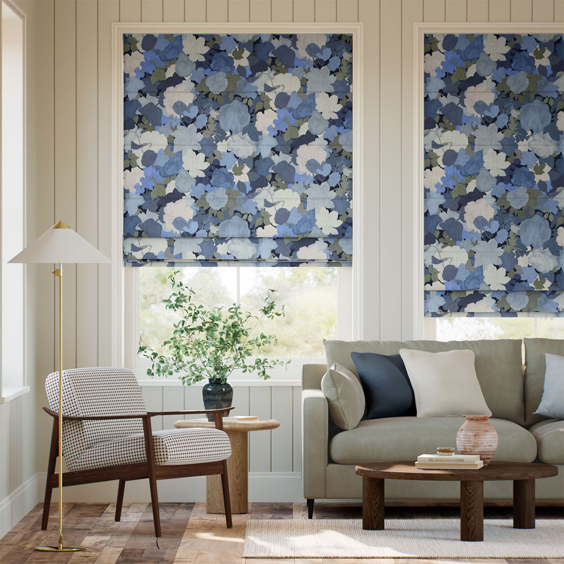 Marina's Tea Garden Ink Blue Roman Blind