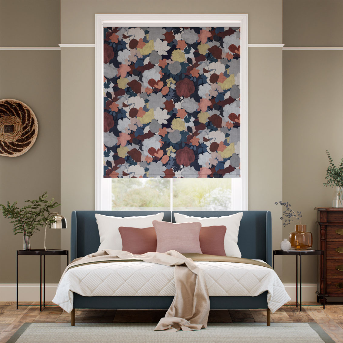 Marina's Tea Garden Midnight Terracotta Roller Blind