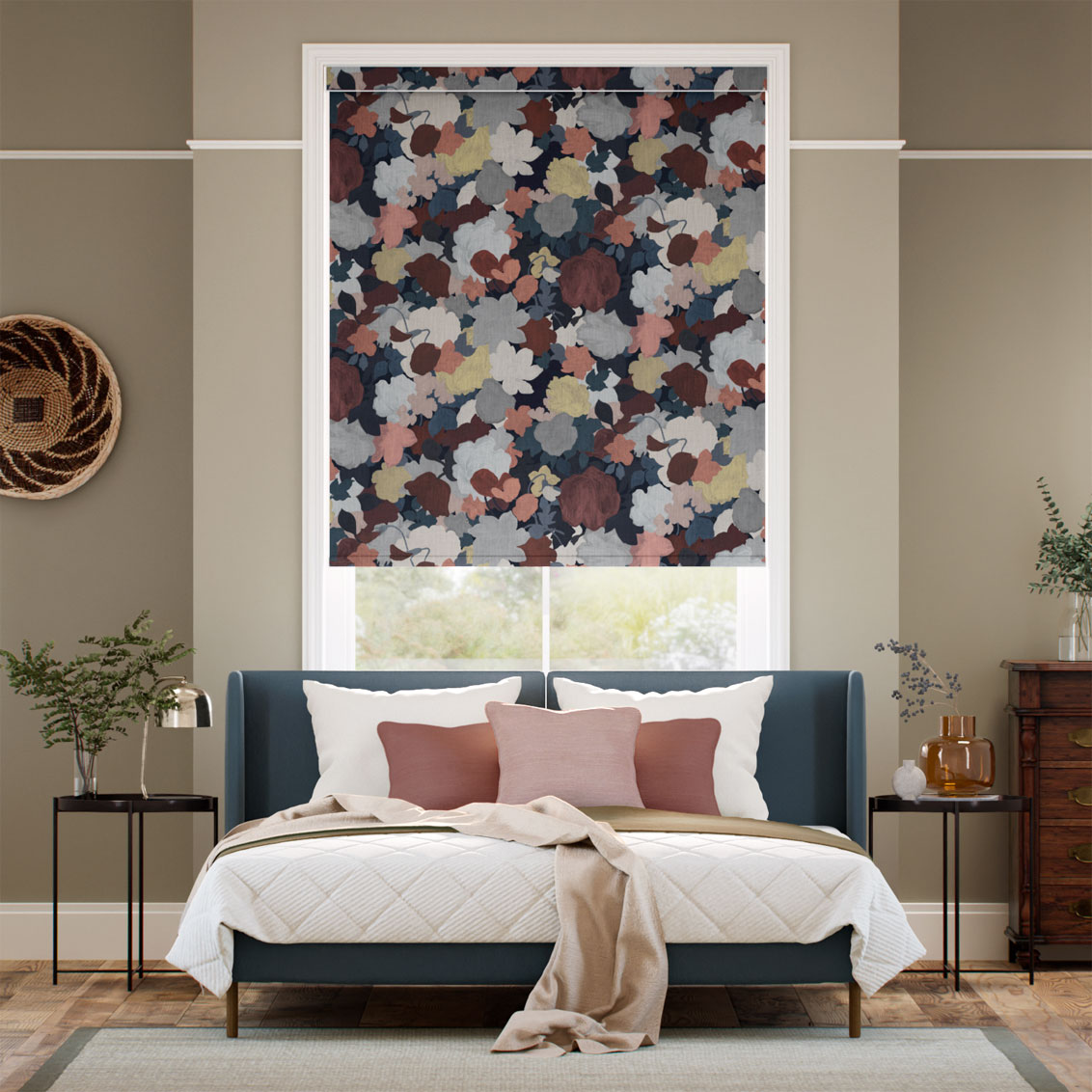 Marina's Tea Garden Midnight Terracotta Roller Blind