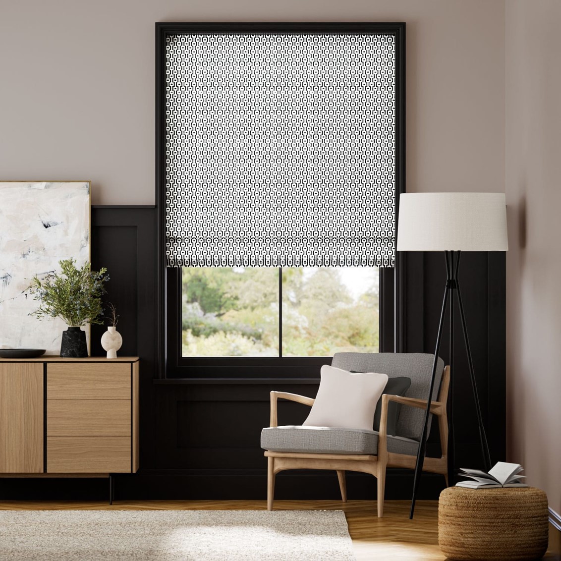 Maze Jacquard Charcoal Roman Blind