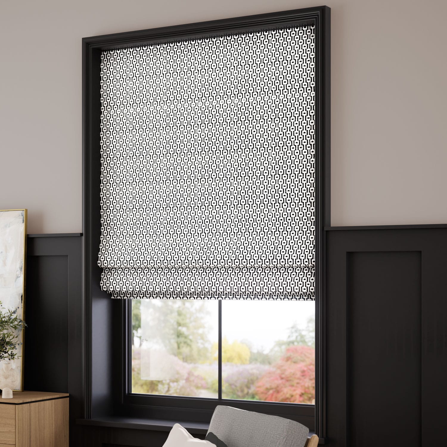 Maze Jacquard Charcoal Roman Blind