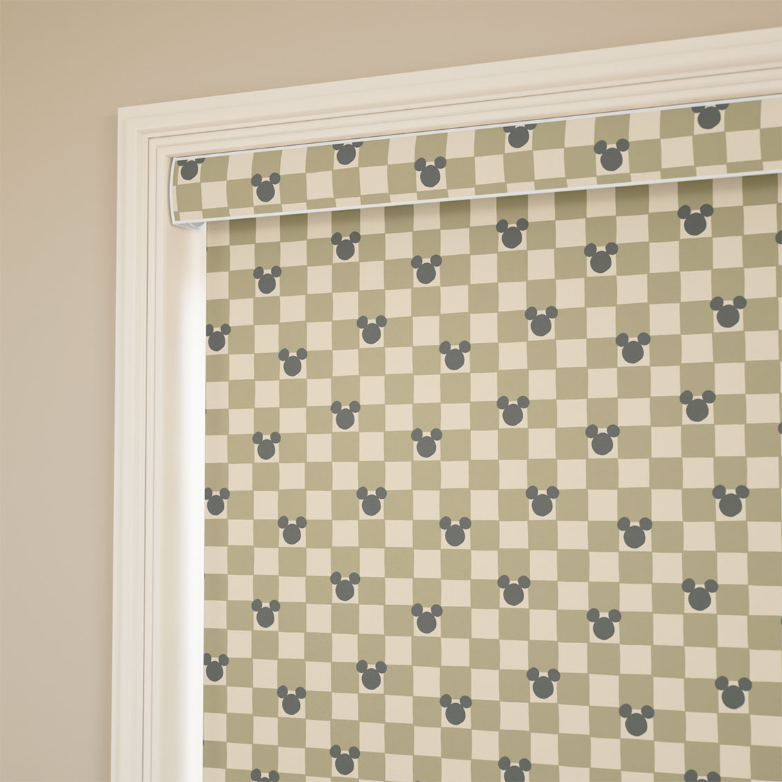 Mickey Checks Blackout Sage Roller Blind