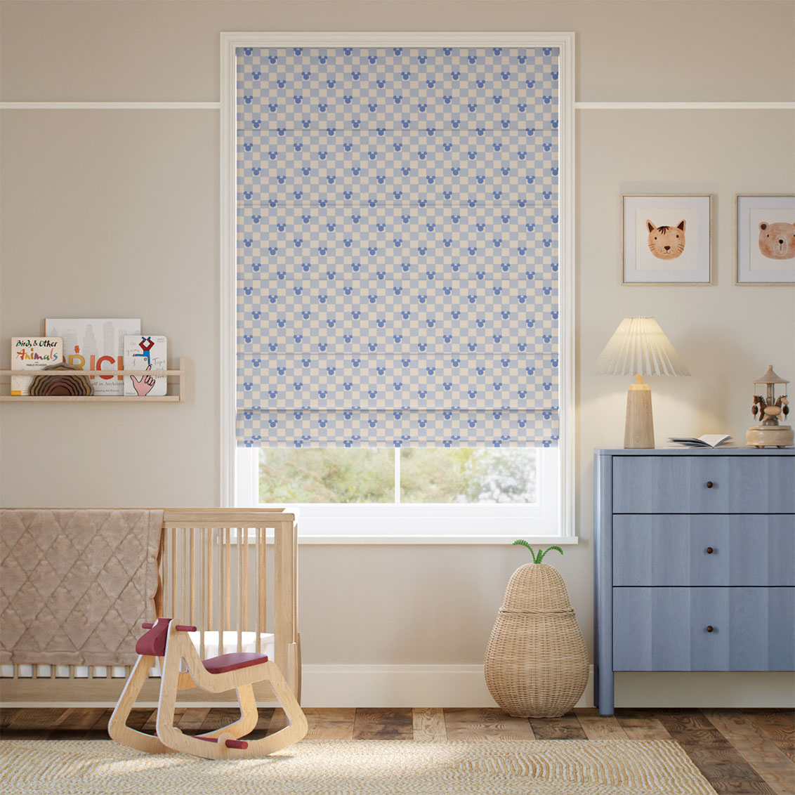 Mickey Checks Ice Blue Roman Blind