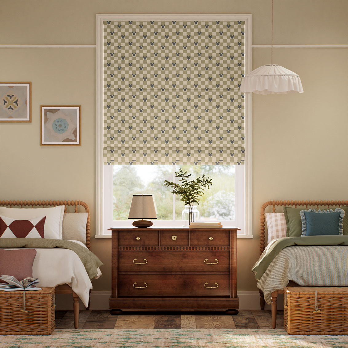 Mickey Checks Sage Roman Blind