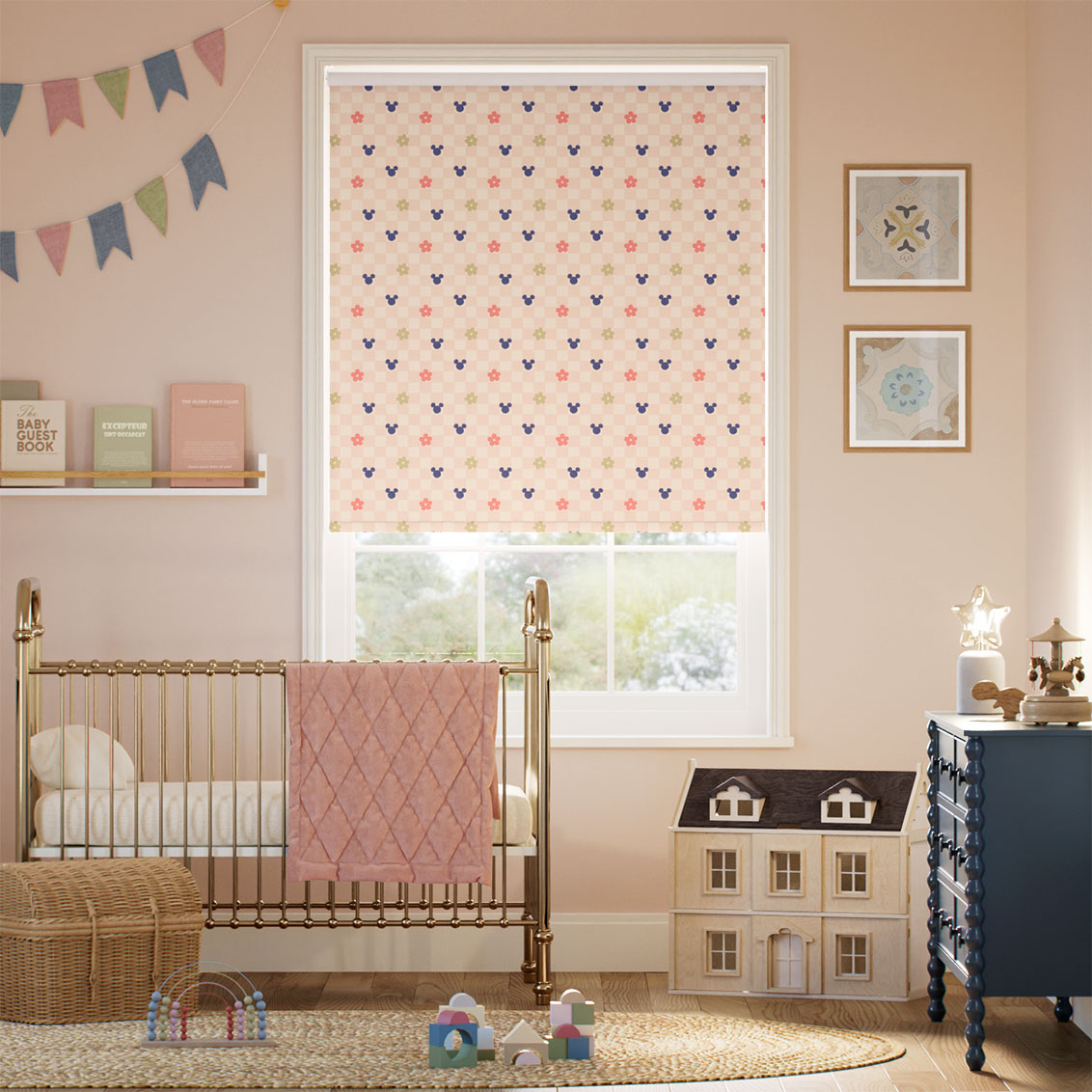 Mickey Flowers Blackout Blush Roller Blind