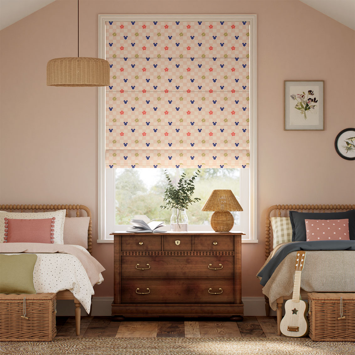 Mickey Flowers Blush Roman Blind