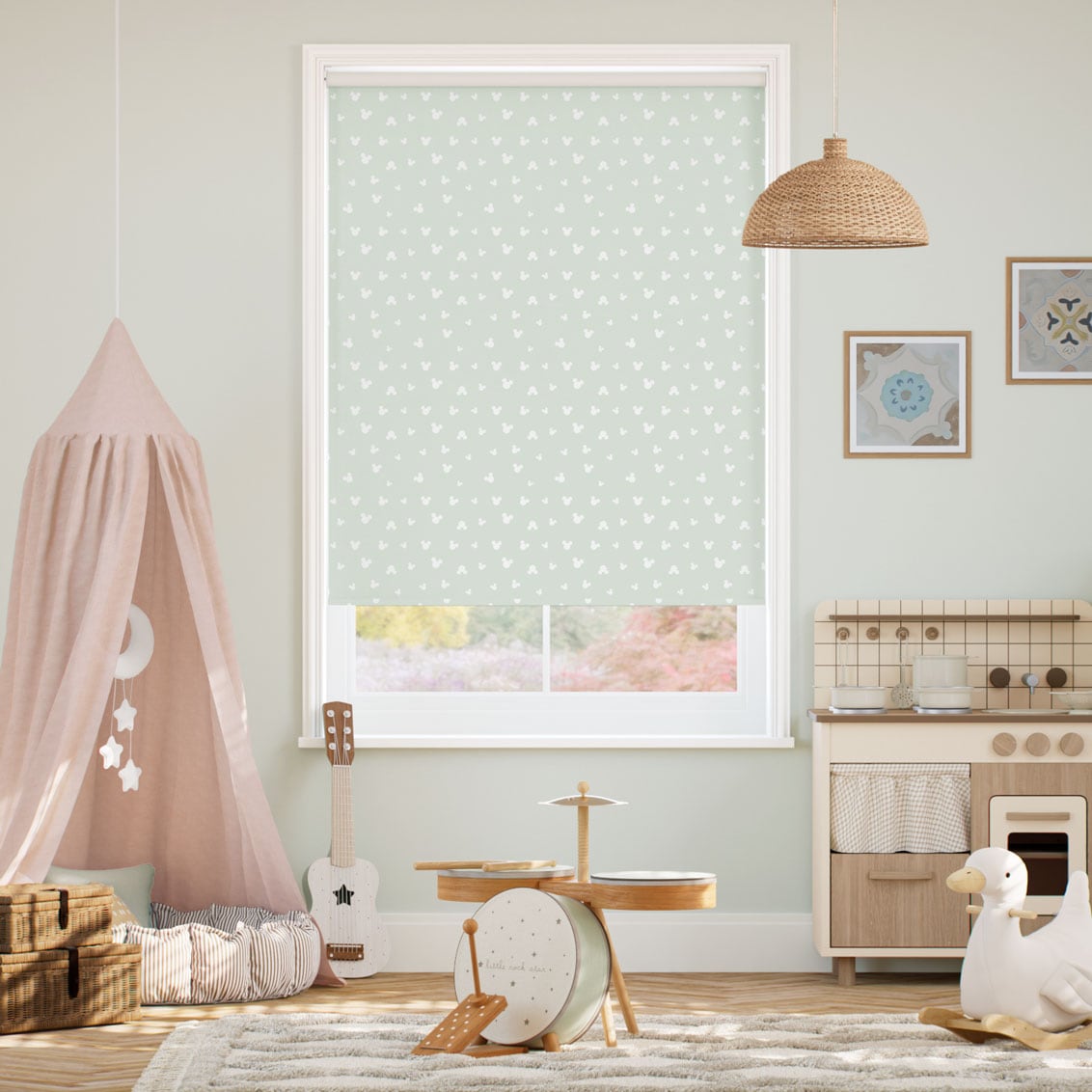 Mickey Spots Blackout Sea Salt Roller Blind