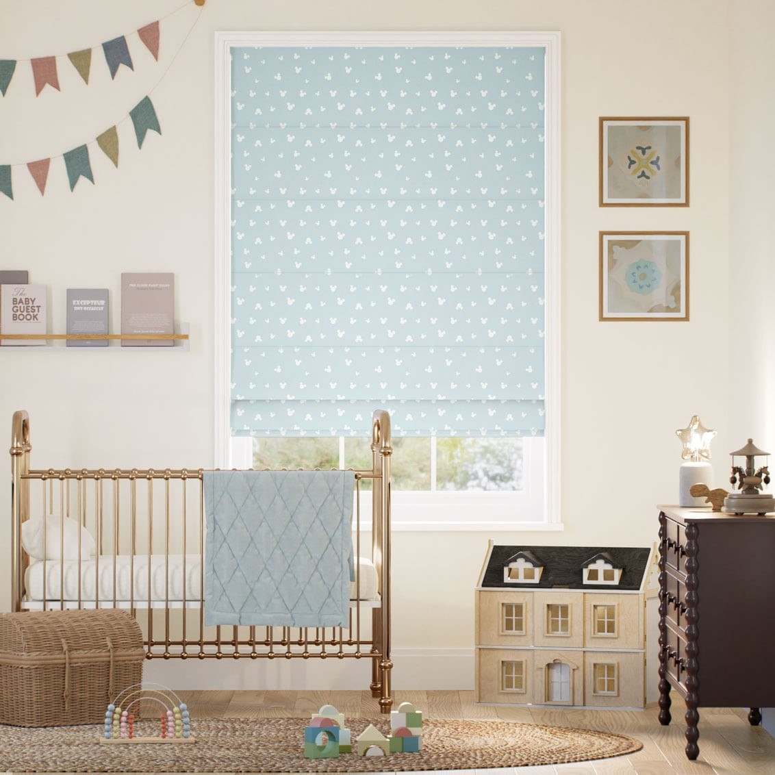 Mickey Spots Sky Blue Roman Blind