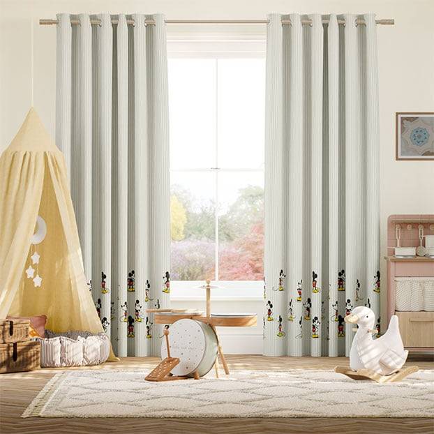 Mickey Stripe Border Dove Grey Curtains thumbnail image