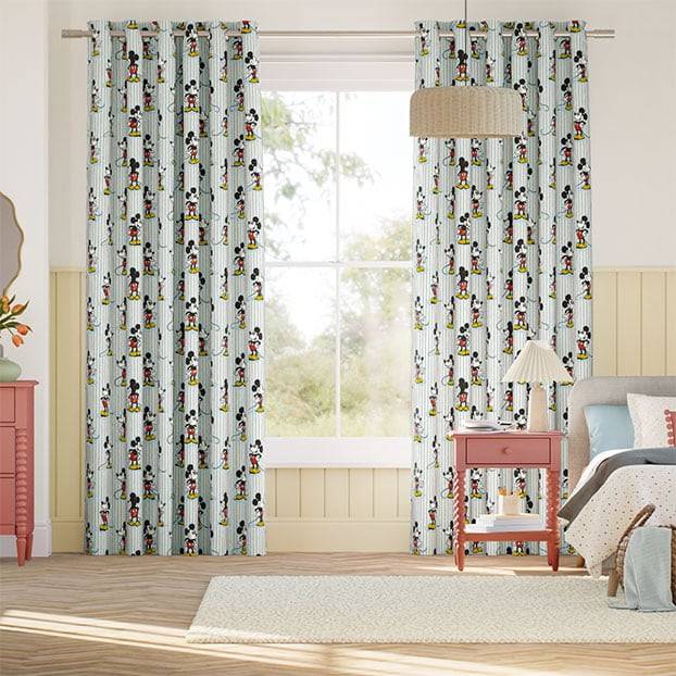 Mickey Stripe Chalk Blue Curtains thumbnail image