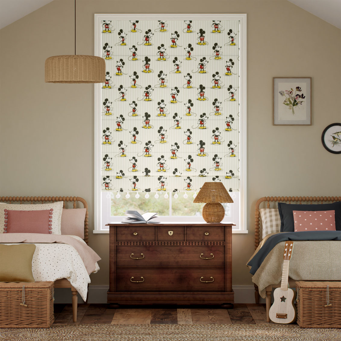 Mickey Stripe Natural & Chalk Roman Blind