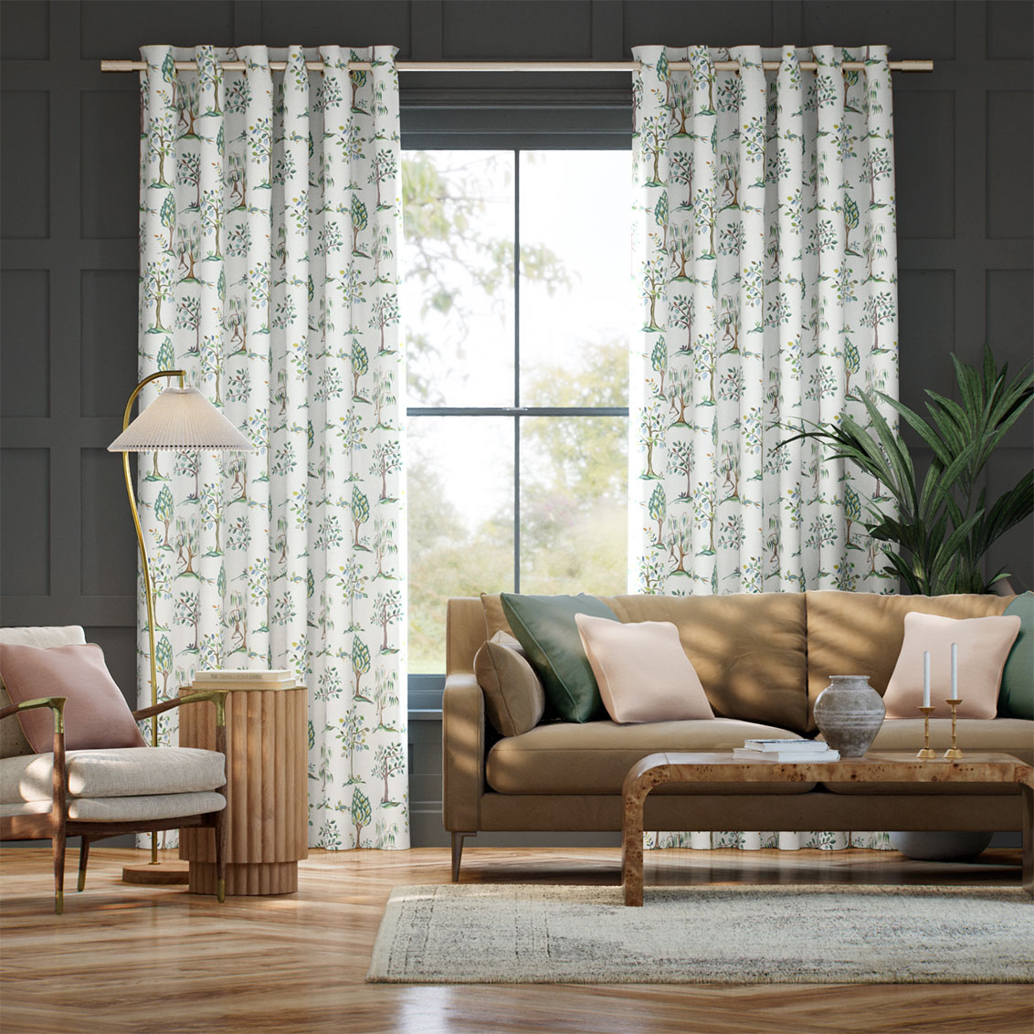 Monkey Tree Blue & Green Curtains