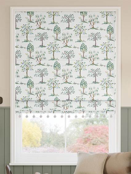 Monkey Tree Pom-Pom Blue & Green Roman Blind thumbnail image