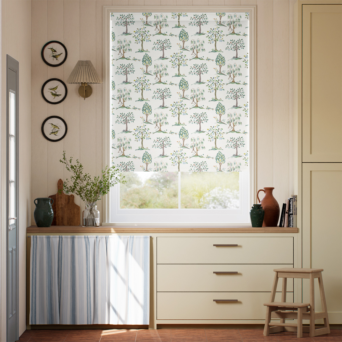 Monkey Tree Blue & Green Roller Blind