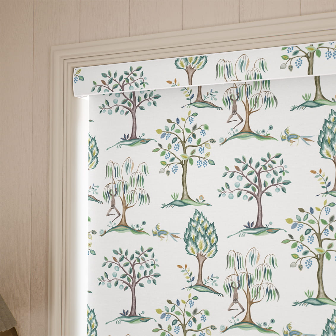Monkey Tree Blue & Green Roller Blind