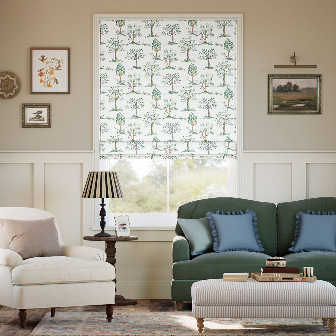 Monkey Tree Blue & Green Roman Blind