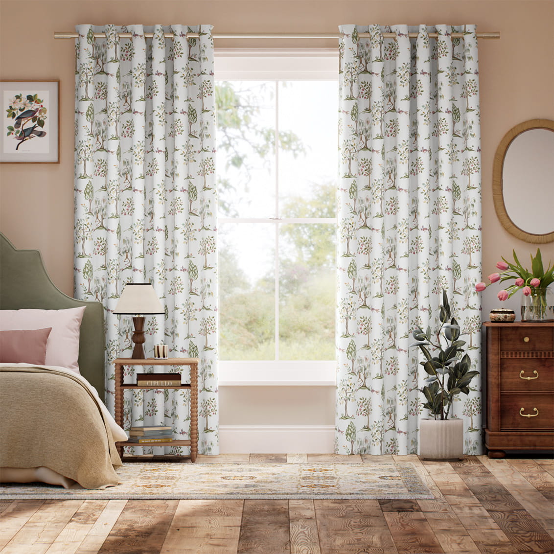 Monkey Tree Green & Blush Curtains