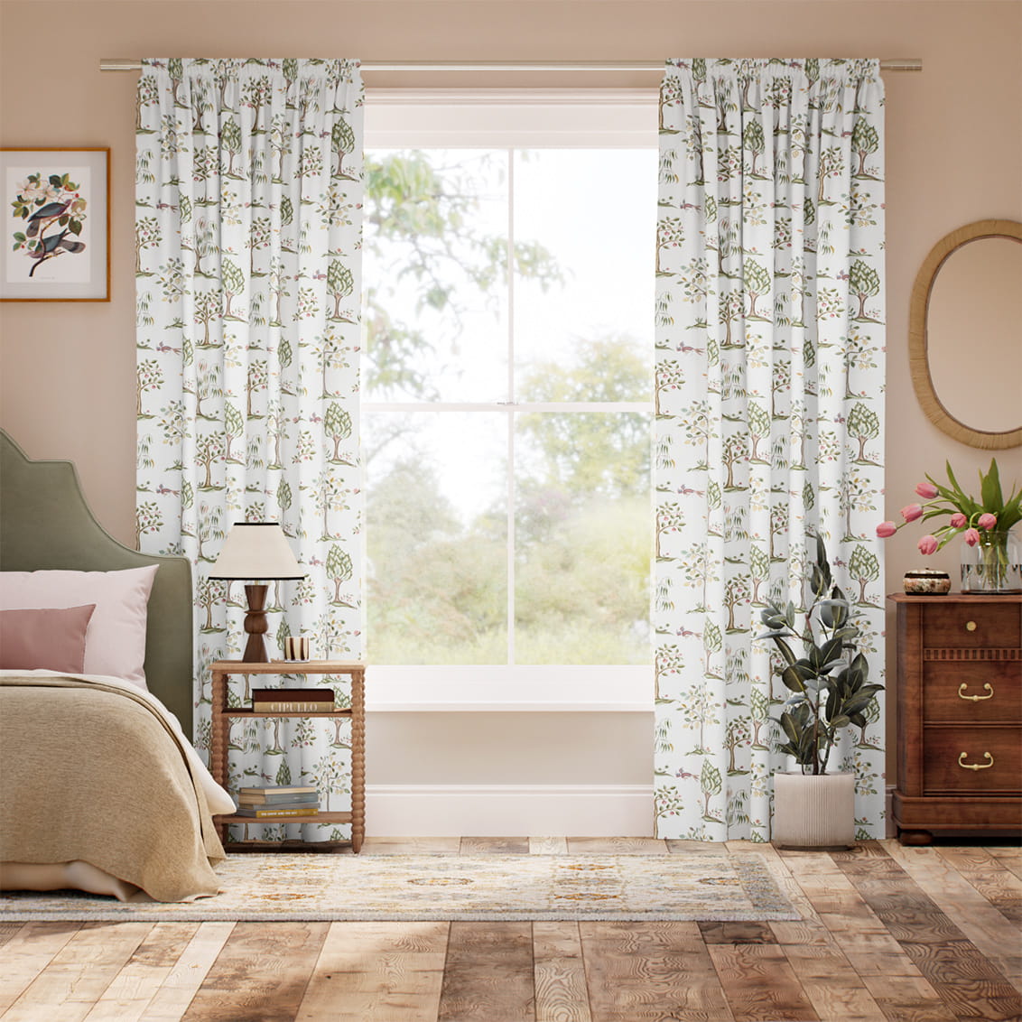 Monkey Tree Green & Blush Curtains
