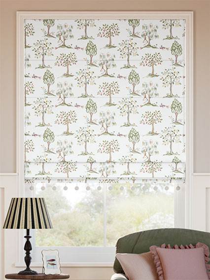 Monkey Tree Pom-Pom Green & Blush Roman Blind thumbnail image