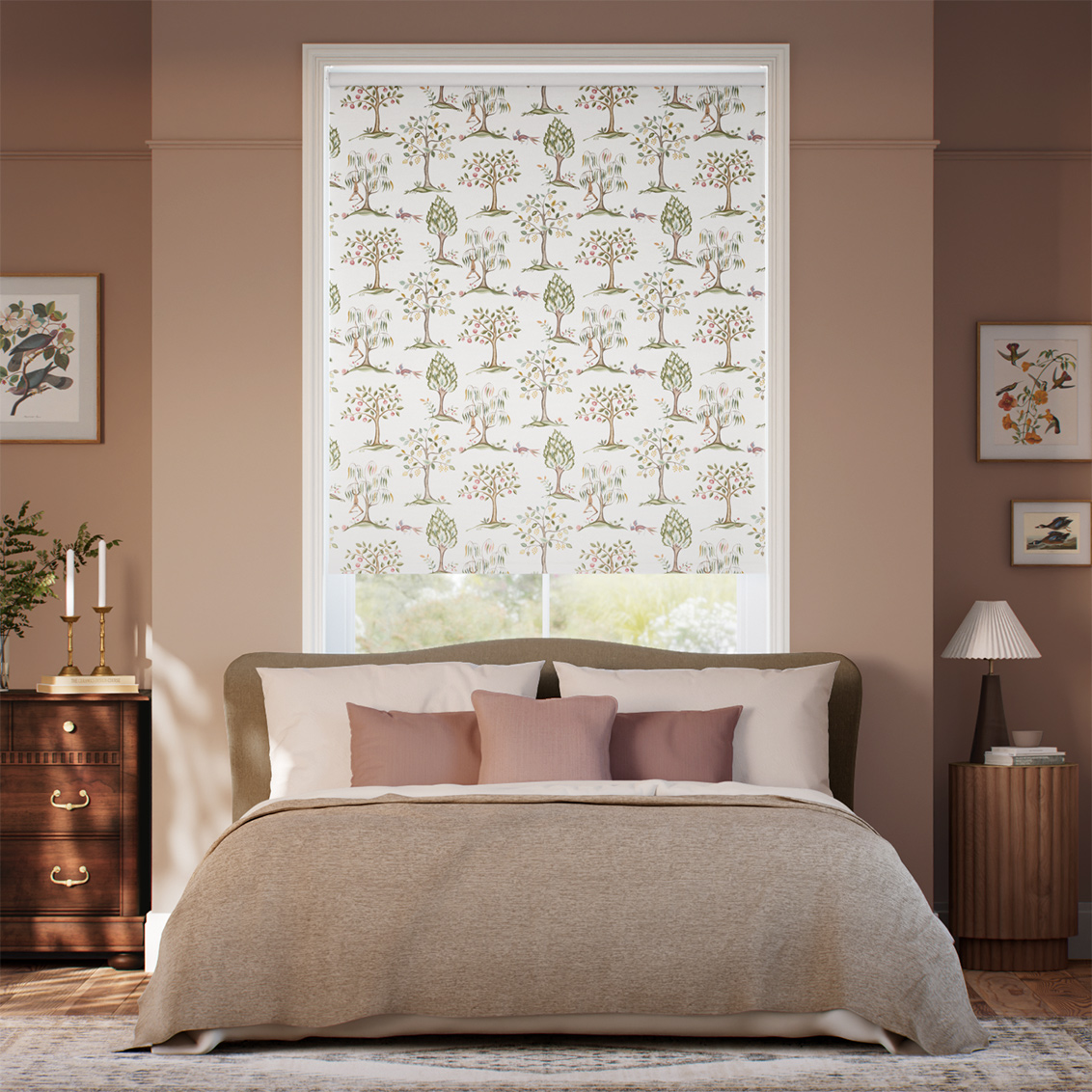 Monkey Tree Green & Blush Roller Blind