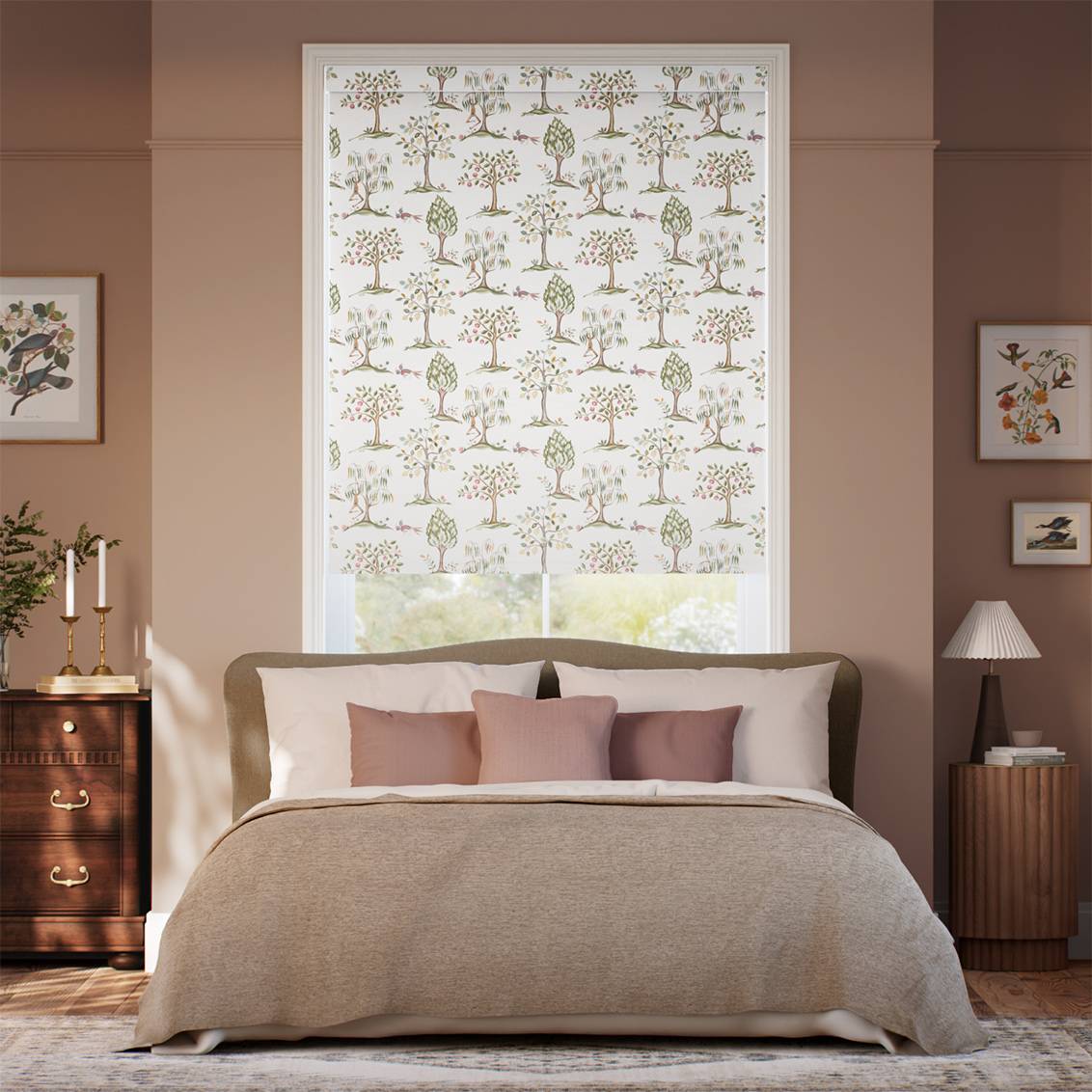 Monkey Tree Green & Blush Roller Blind