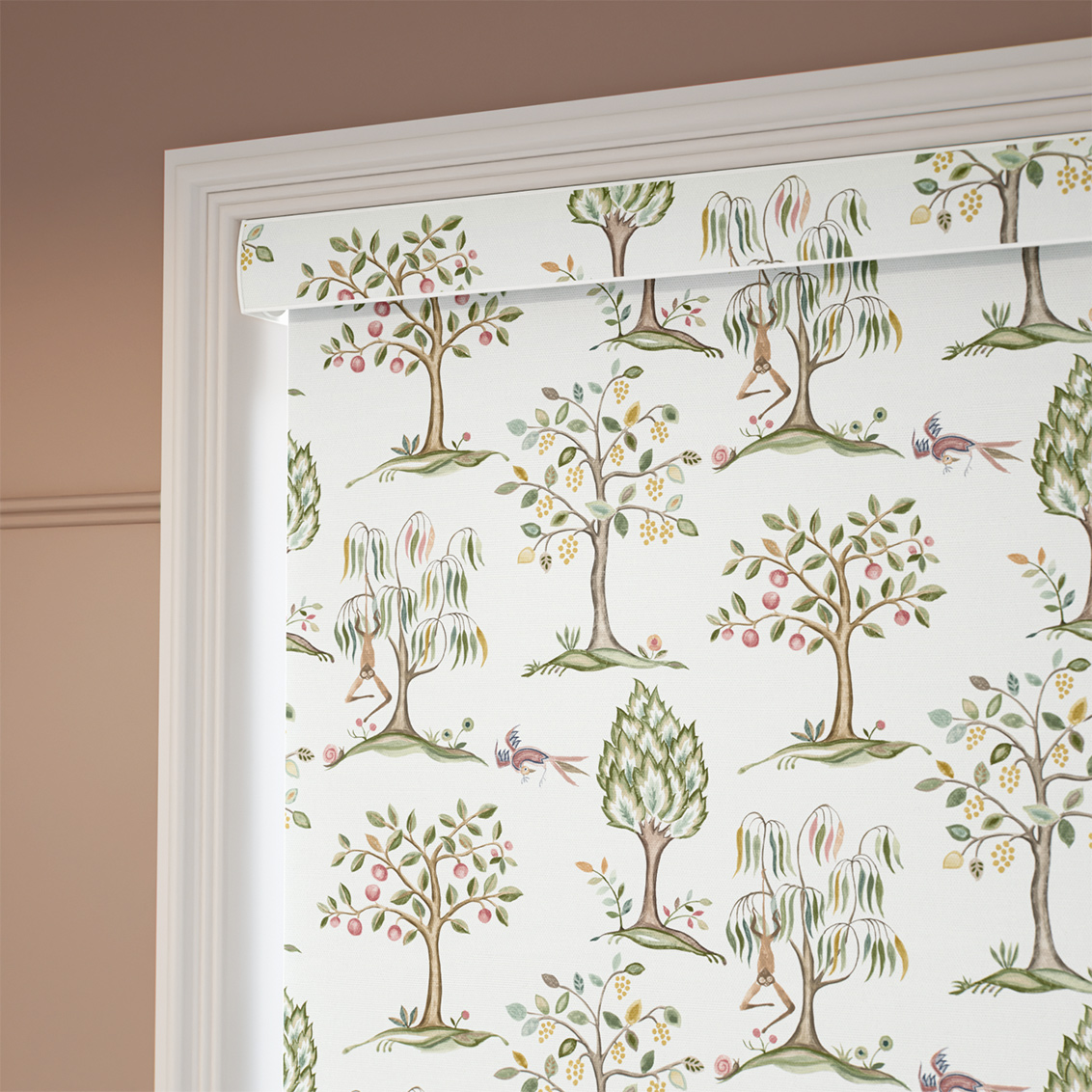 Monkey Tree Green & Blush Roller Blind