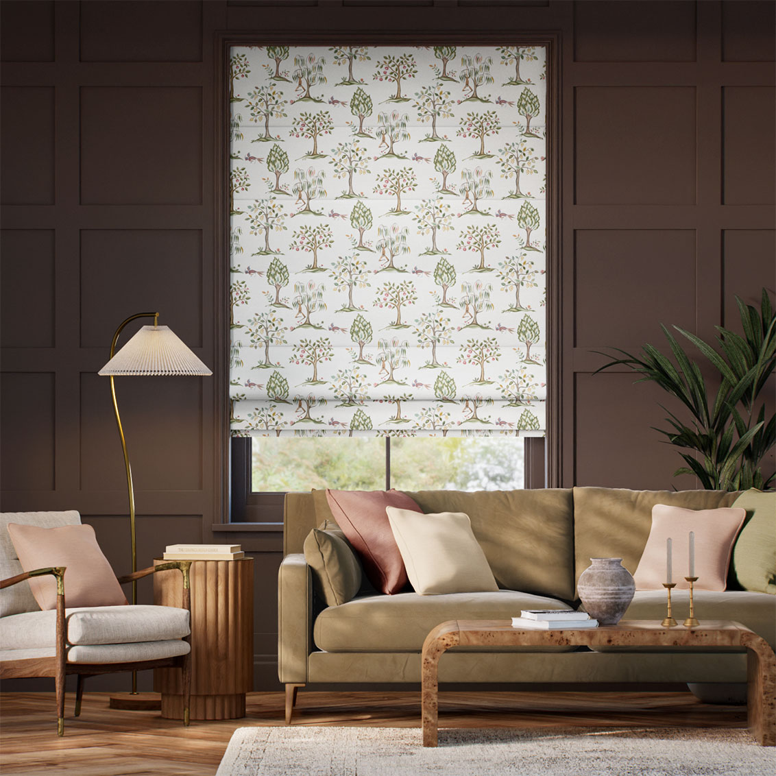 Monkey Tree Green & Blush Roman Blind