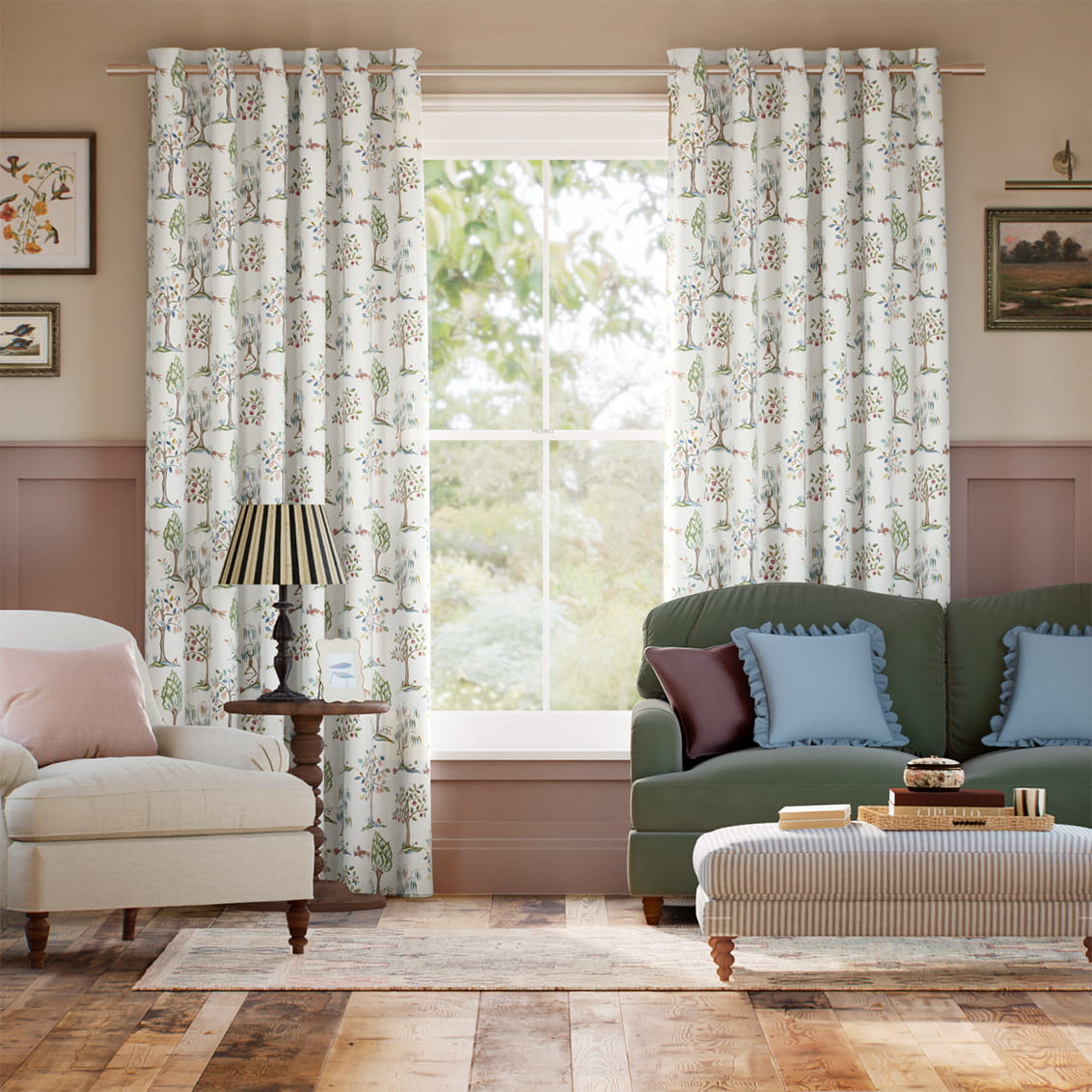 Monkey Tree Green, Red & Blue Curtains