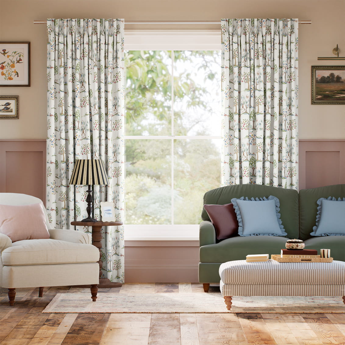 Monkey Tree Green, Red & Blue Curtains