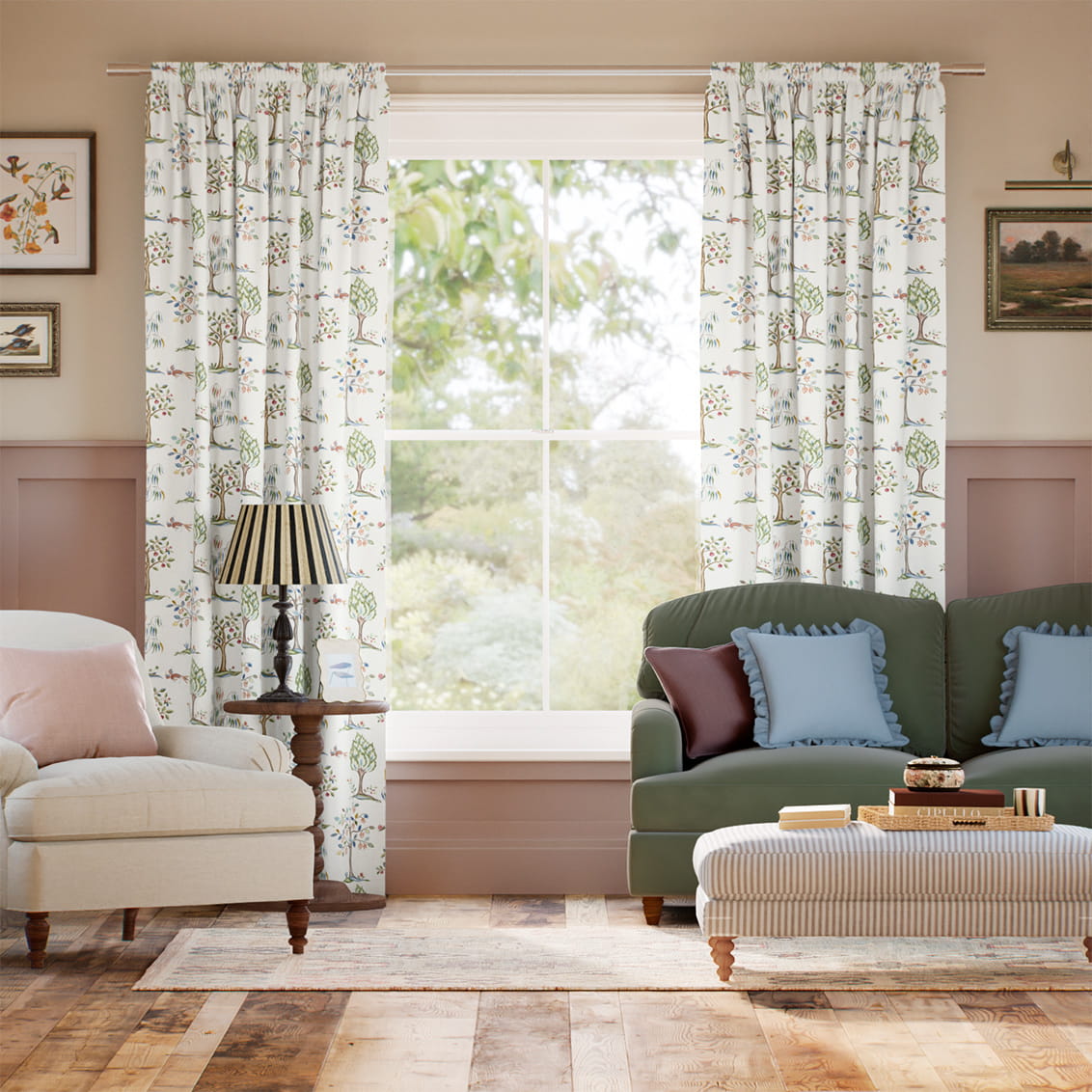 Monkey Tree Green, Red & Blue Curtains