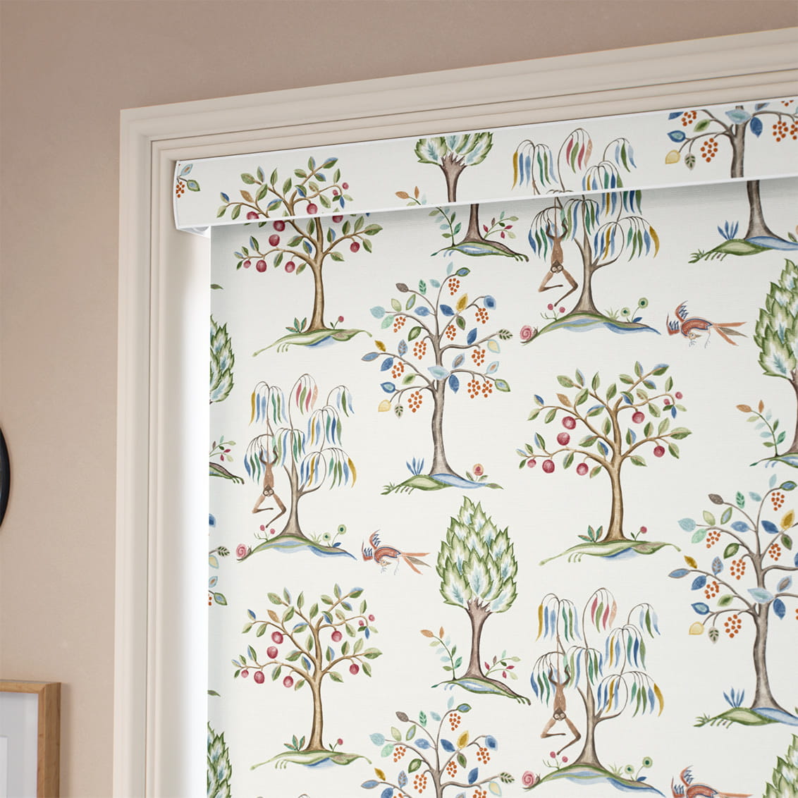 Monkey Tree Green, Red & Blue Roller Blind