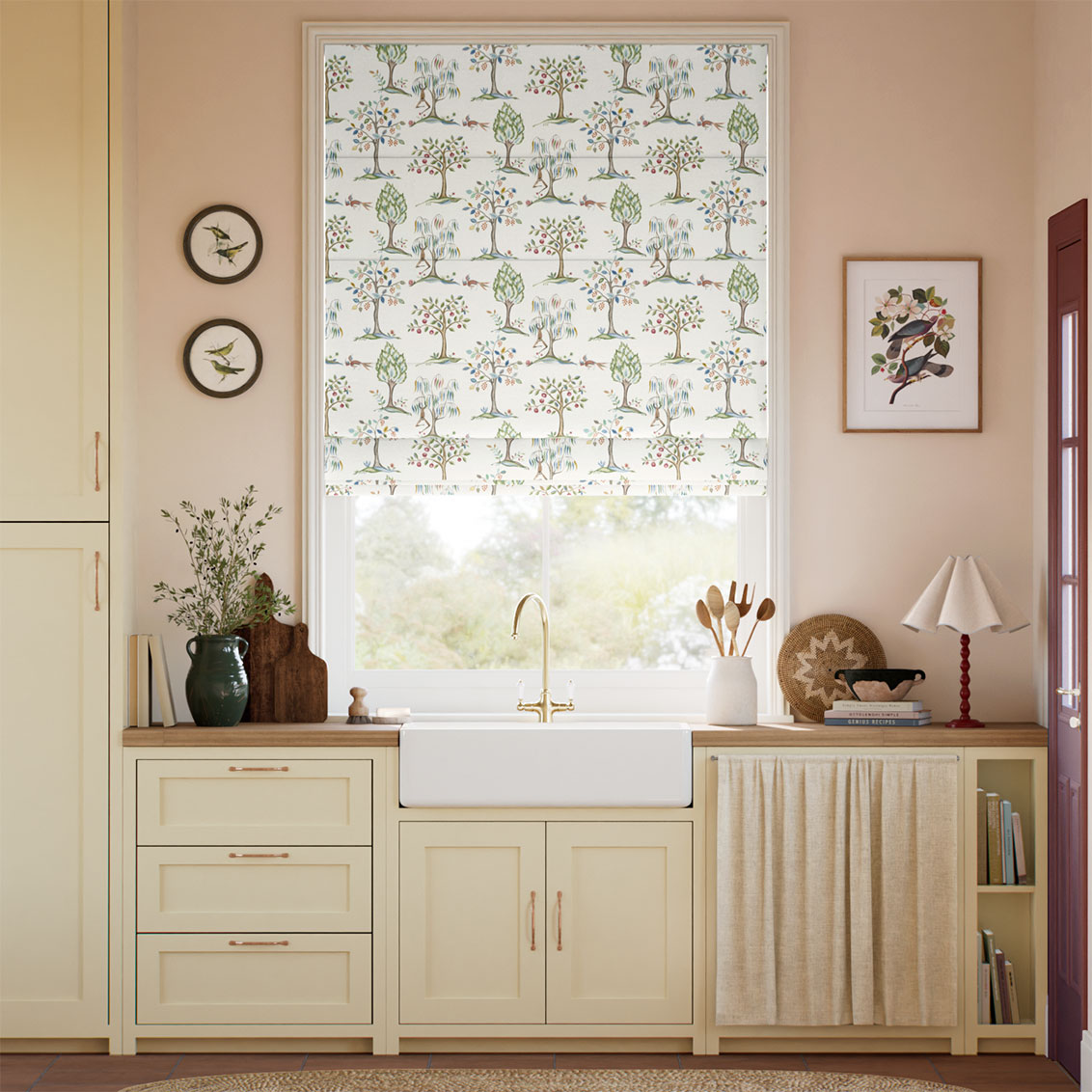 Monkey Tree Green, Red & Blue Roman Blind