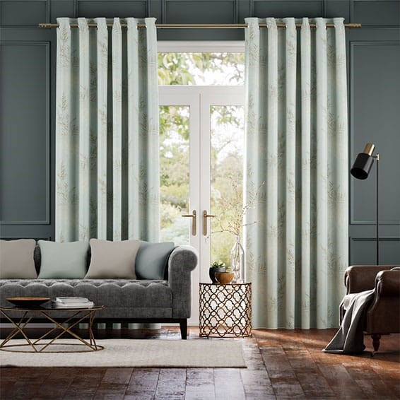 Moonlit Fern Faux Silk Pastel Blue Curtains