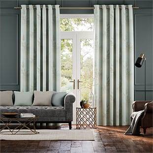 Moonlit Fern Faux Silk Pastel Blue Curtains thumbnail image