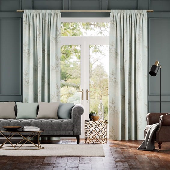 Moonlit Fern Faux Silk Pastel Blue Curtains