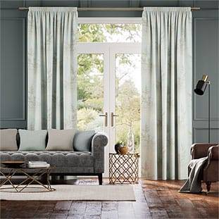 Moonlit Fern Faux Silk Pastel Blue Curtains thumbnail image