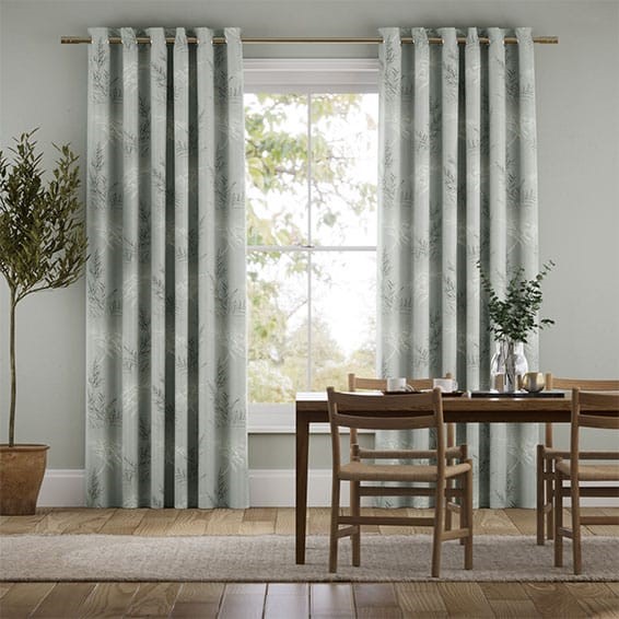 Moonlit Fern Faux Silk Platinum Curtains