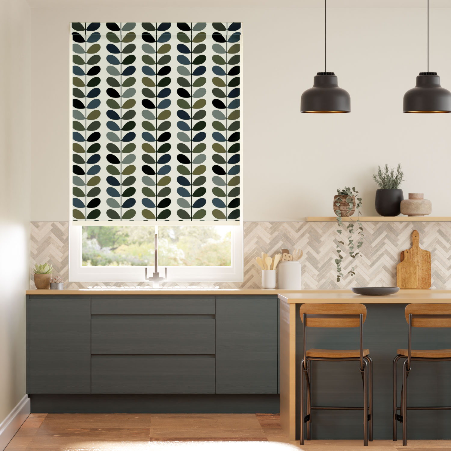 Multi Stem Moss Roller Blind